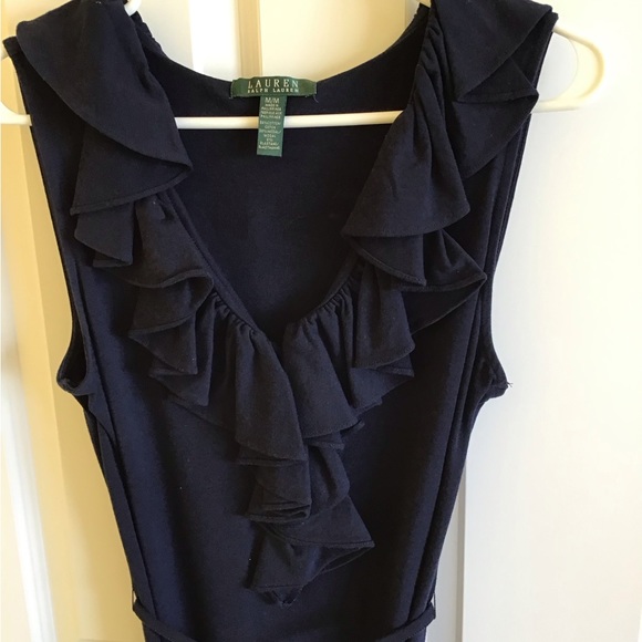 Ralph Lauren navy sleeveless dress with ruffled front - Picture 3 of 5